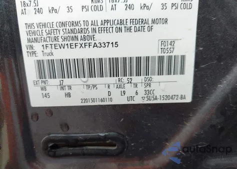 2015 Ford F-150 Lariat from USA, damaged, VIN 1FTEW1EFXFFA33715